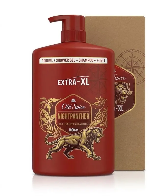 Гель для душа и шампунь 2-в-1 Old Spice Nightpanther Extra XL, 1000 мл, в коробке 4 шт 