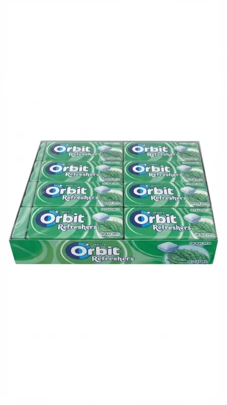 Жевательная резинка Orbit Refreshers без сахара со вкусом мяты, блок 12 штук, 192 г