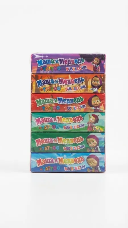 Жевательная резинка «Маша и Медведь» Bubble Gum с татуировкой, блок 20 штук, 400 г
