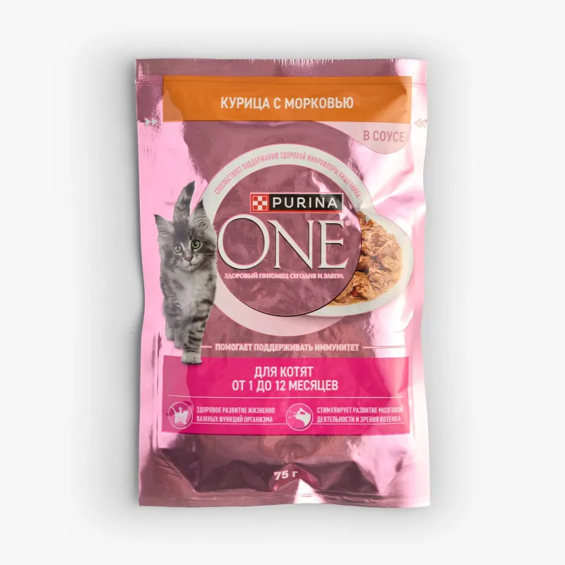 Корм Purina One влажный с курицей и морковью для котят, 75 г