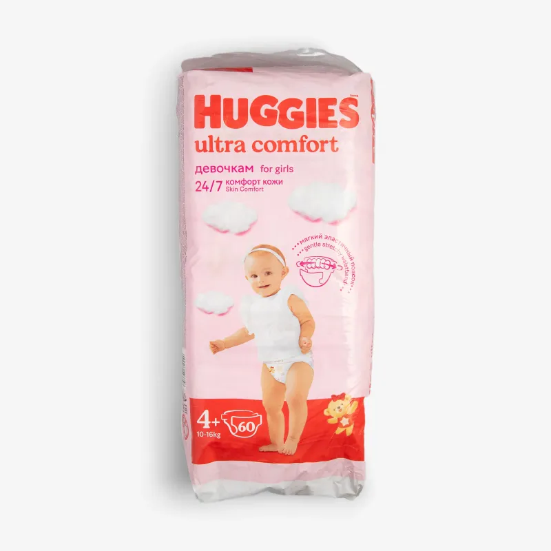 Подгузники Huggies Ultra Comfort 4+ девочкам (10-16 кг) 60 шт