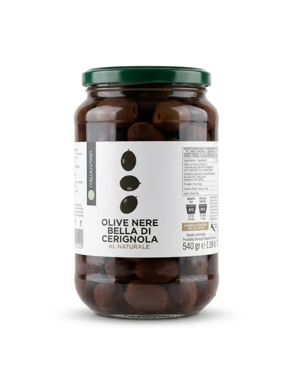 Оливки черные гигантские с косточкой Italcarciofi «Olive Nere Bella di Cerignola al naturale», 540 г
