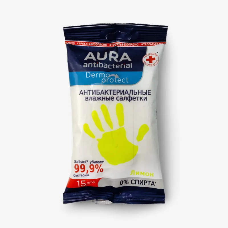 Салфетки Aura влажные антибактериальные (в ассортименте) 15 шт