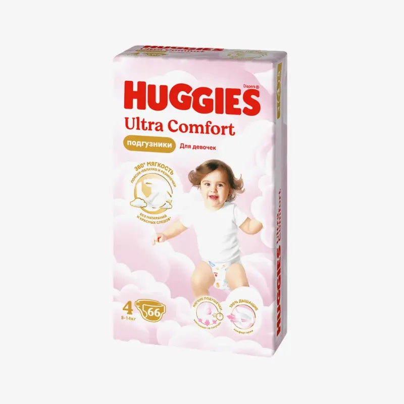 Подгузники Huggies Ultra Comfort для девочек 4 (8-14 кг), 66 шт
