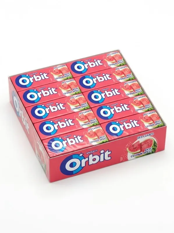 Жевательная резинка Orbit «Сочный арбуз» без сахара (блок 30 пачек х 13,6 г / 408 г)
