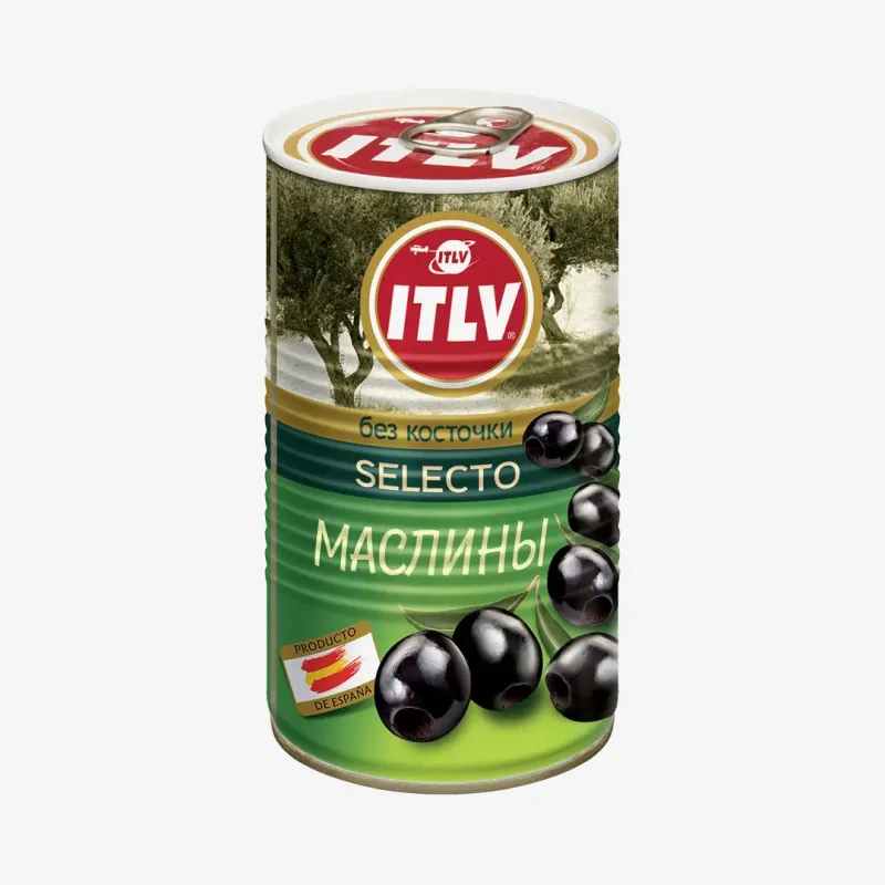 Маслины ITLV Selecto черные без косточки 370 мл