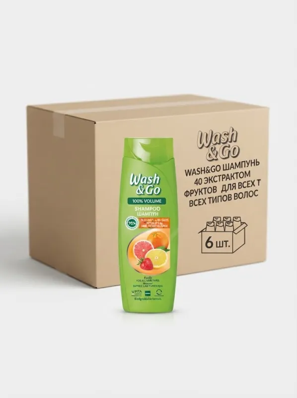 Шампунь для волос Wash & Go 400 мл с экстрактом фруктов для всех типов волос (Коробка, 6 штук)