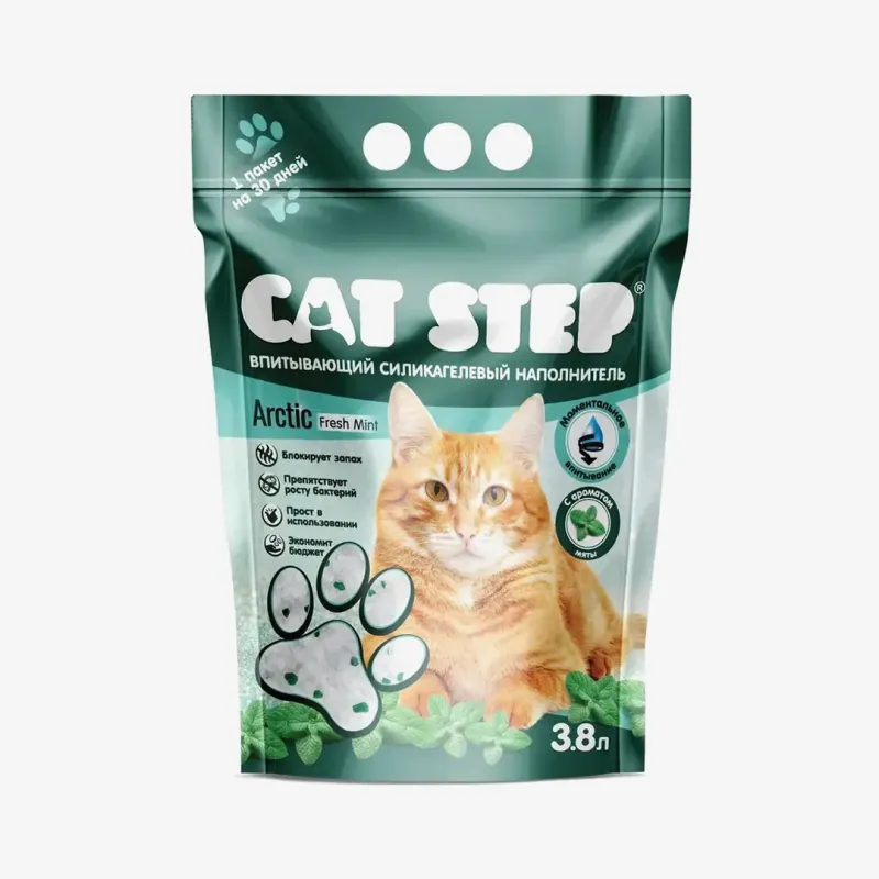 Наполнитель Cat Step впитывающий силикагелевый Arctic Fresh Mint, 3,8 л