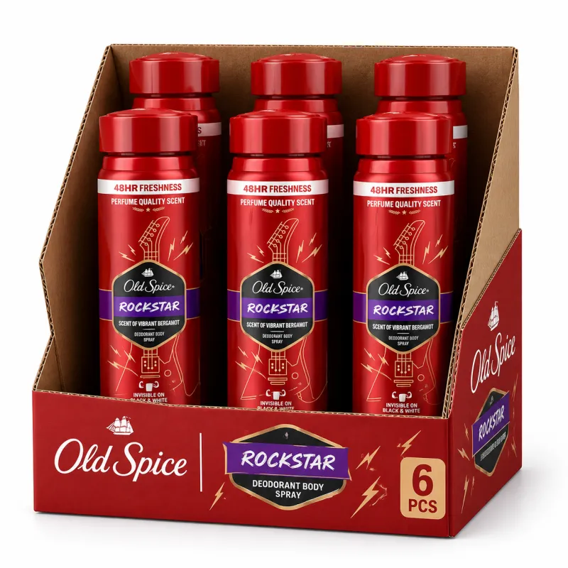 Old Spice Rockstar — мужской дезодорант-спрей с ароматом бергамота, коробка 6 шт.