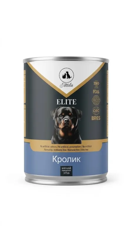 Attila ELITE — Мясной паштет «Кролик» для собак (375 г)