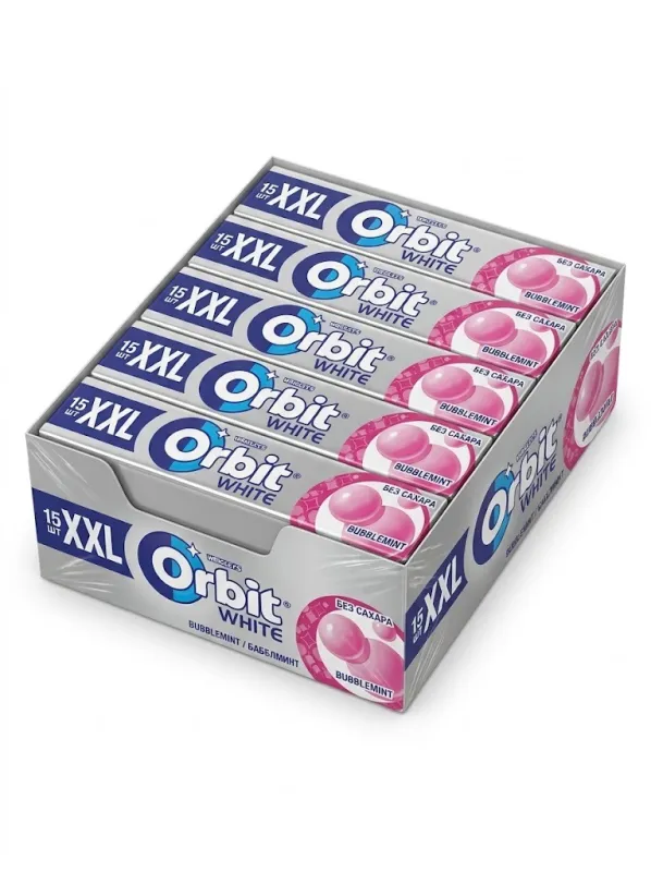 Жевательная резинка Orbit «XXL» без сахара (блок 20 пачек х 20,4 г / 408 г)