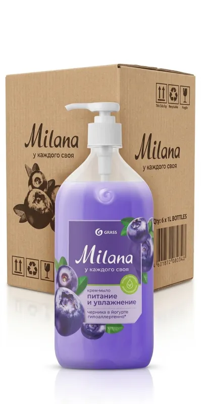 Крем-мыло жидкое Milana Черника в йогурте 1 л, в коробке 6 шт