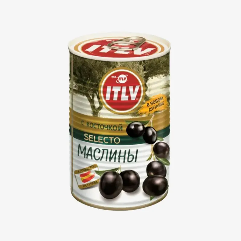Маслины ITLV с косточкой Selecto черные 425 г