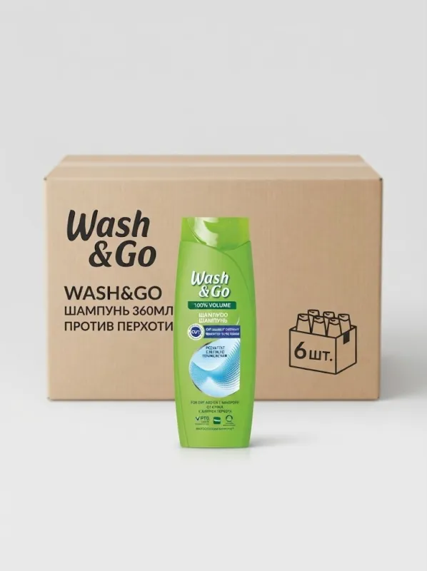 Шампунь для волос Wash & Go 360 мл против перхоти (Коробка, 6 штук)