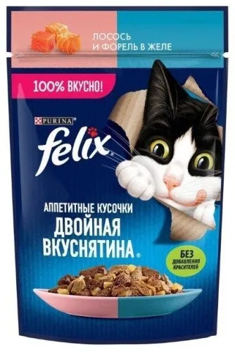 Felix Двойная вкуснятина кусочки в желе лосось, форель 75 г 