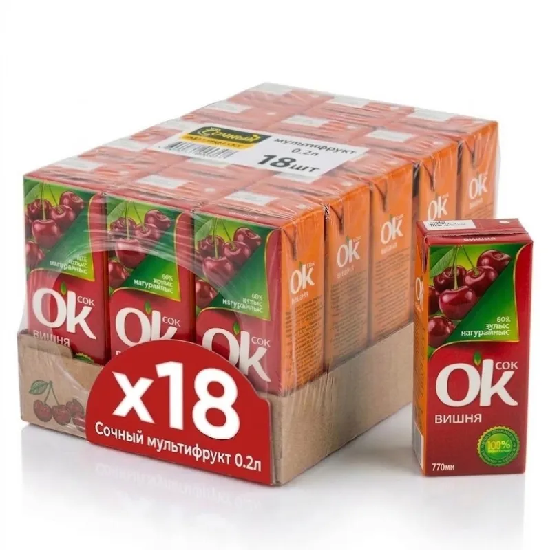 О'К 0,2 л Вишня, в упаковке по 18шт