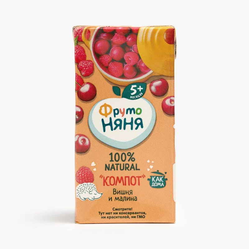 Компот ФрутоНяня вишня и малина, 200 мл