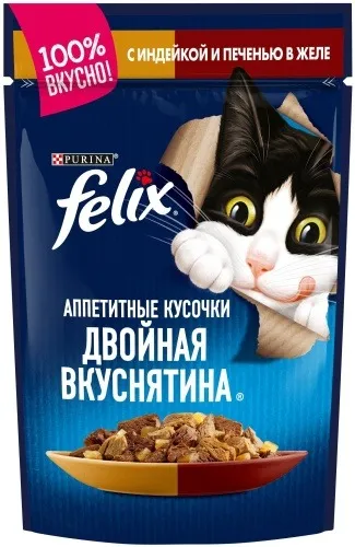 Felix кусочки в желе индейка, печень 75 г 