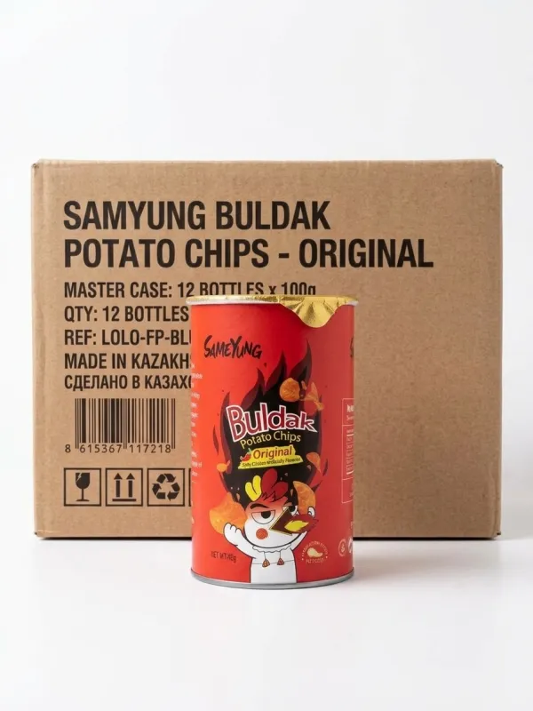 Buldak Potato Chips Original, картофельные чипсы со вкусом острой курицы, 45 г, в коробке 48 шт
