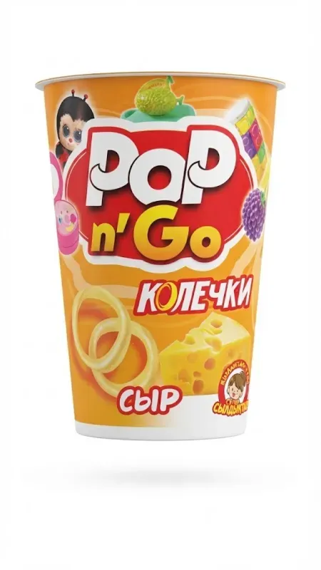 КУКУРУЗНЫЕ СНЕКИ-КОЛЕЧКИ «POP N' GO» СО ВКУСОМ СЫРА (ОРАНЖЕВАЯ УПАКОВКА) 100г