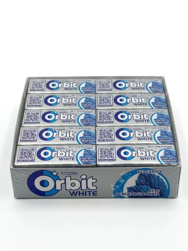  Жевательная резинка Orbit White «Освежающая мята» без сахара (блок 30 пачек х 13,6 г / 408 г)