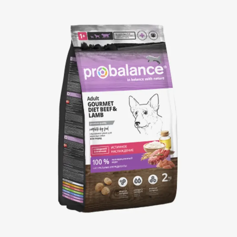 Корм Probalance Gourmet Diet Adult сухой для взрослых собак с говядиной и ягнёнком, 2 кг