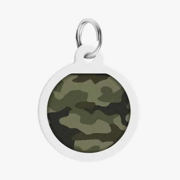 Адресник Collar для собак и котов металлический Waudog Smart ID c QR паспортом, Камо зеленый, круг 30 мм