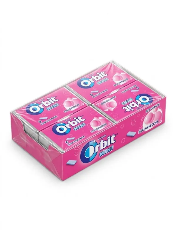 Жевательная резинка Orbit Mini «Классический» со вкусом фруктов без сахара (блок 20 пачек х 10,2 г / 204 г)