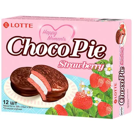 Пирожное LOTTE Chocolate Pie со вкусом клубники, 336 г