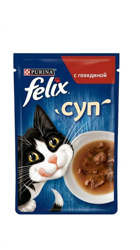 Purina Felix Суп — С говядиной для взрослых кошек(48г)