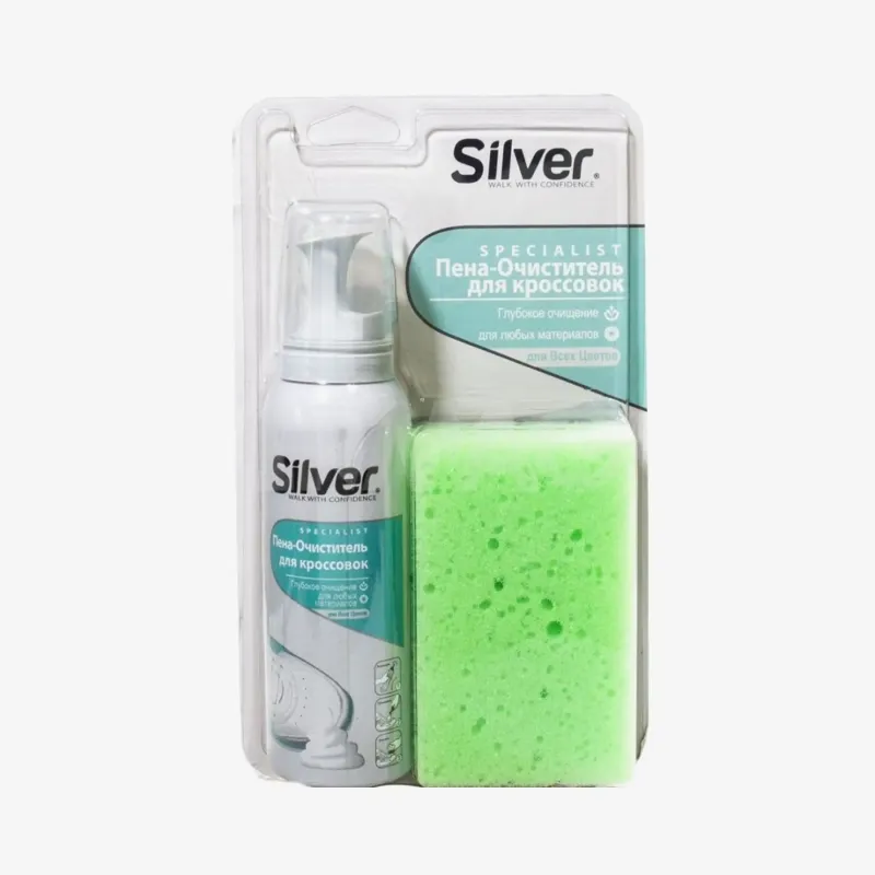 Пена-очиститель Silver для кроссовок 125 мл (12) + губка