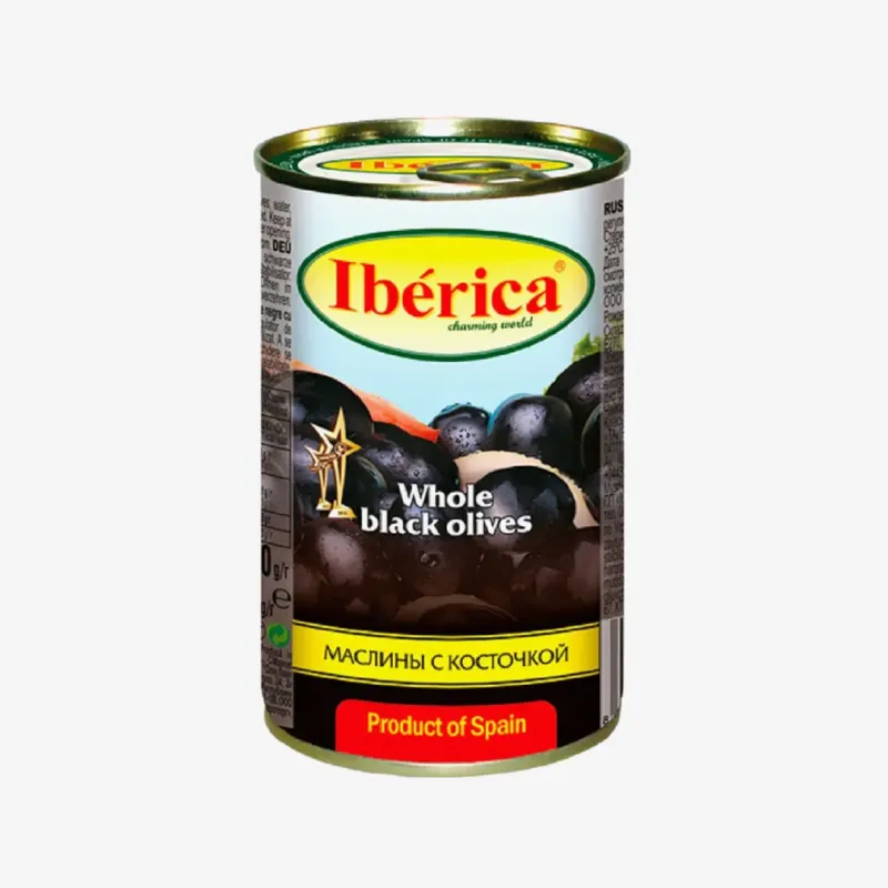 Маслины Iberica черные с косточкой 370 мл