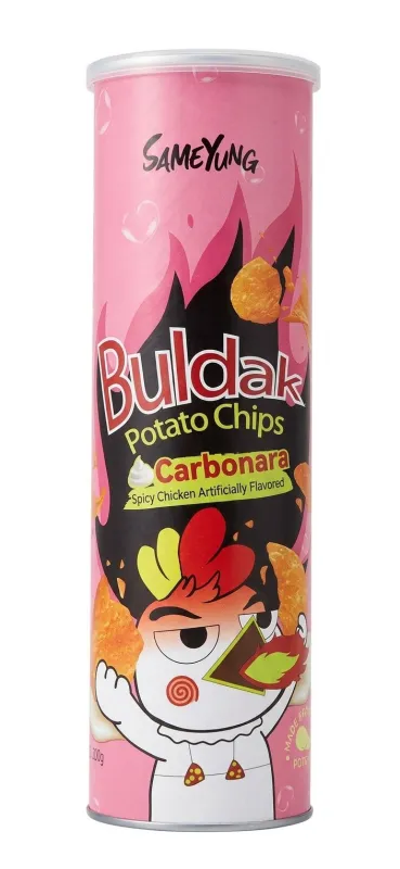 Buldak Potato Chips Carbonara, картофельные чипсы со вкусом карбонары, 130 г 