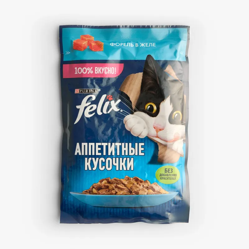 Корм Felix влажный форель в желе для взрослых кошек, 75 г