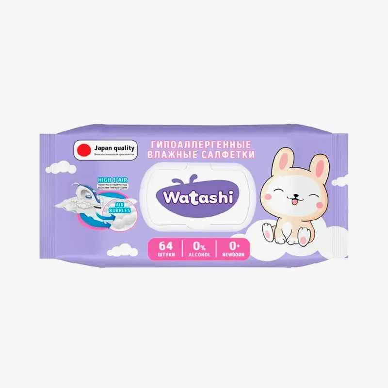 Влажные салфетки Watashi детские 0+ 64шт