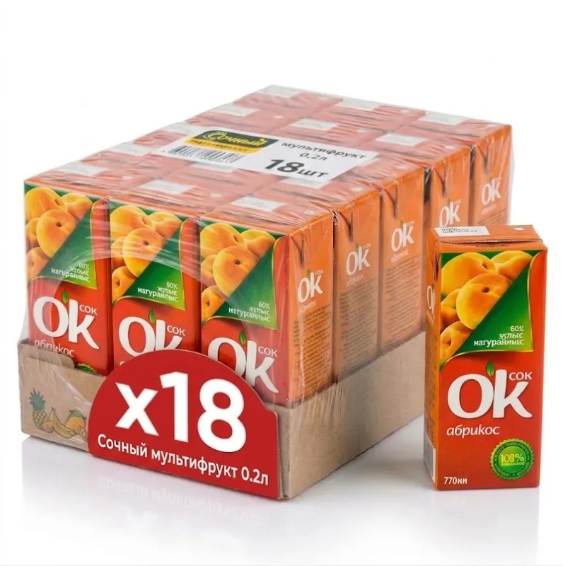 О'К 0,2 л Абрикос, в упаковке по 18шт