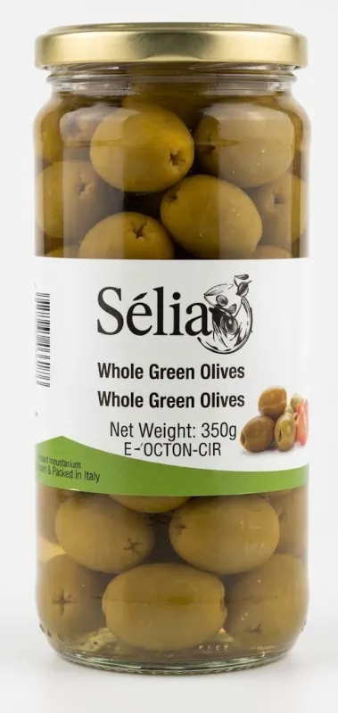 Цельные зеленые оливки Sélia Whole Green Olives с косточкой (масса: 350 г)