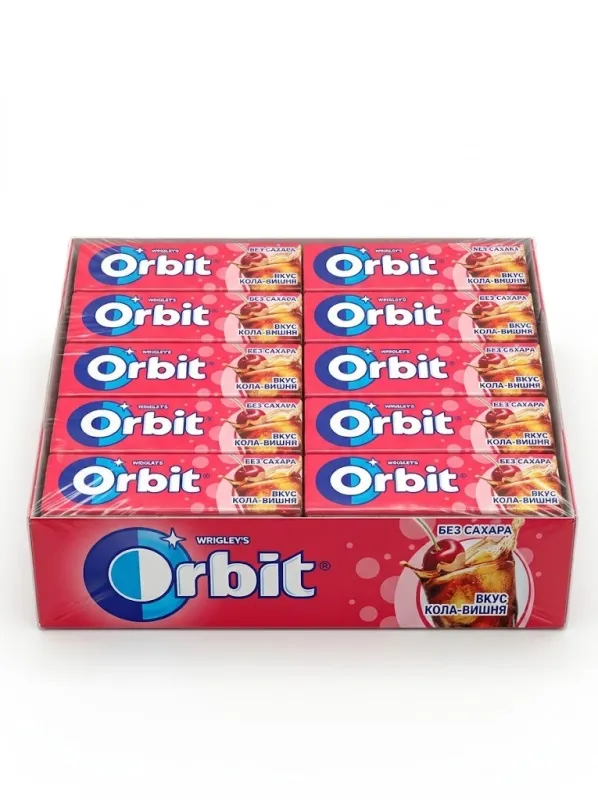 Жевательная резинка Orbit «Кола-Вишня» без сахара (блок 30 пачек х 13,6 г / 408 г)