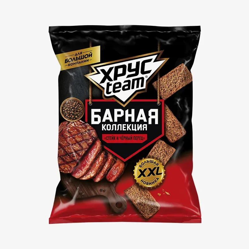 Сухарики ХрусTeam стейк и черным перецем, 140 г