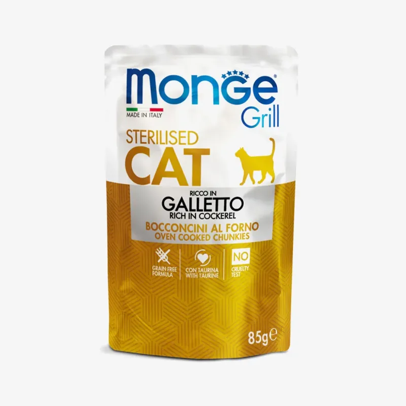 Влажные кусочки Monge cat grill для стерилизованных кошек с петухом, 85 г