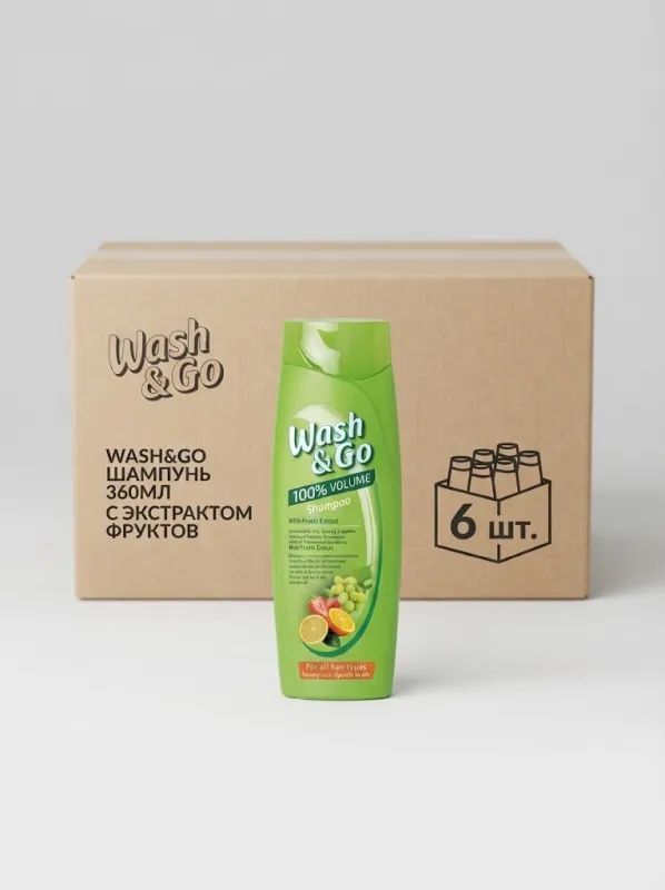 Шампунь для волос Wash & Go 360 мл с экстрактом фруктов для всех типов волос (Коробка, 6 штук)