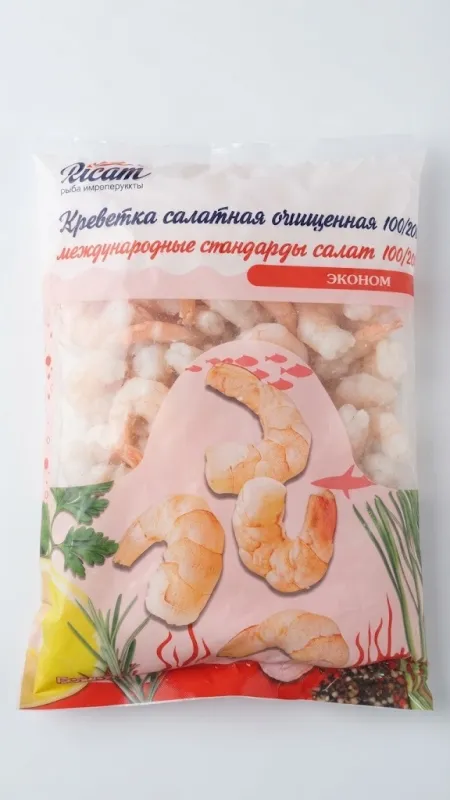 КРЕВЕТКА САЛАТНАЯ ОЧИЩЕННАЯ (КАЛИБР 100/200, СЕРИЯ "ЭКОНОМ") — РИСАМ 1 кг