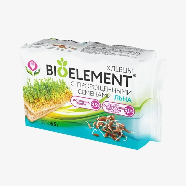 Хлебцы Doctor Grain Bioelement хрустящие с пророщенными семенами льна, 65 г