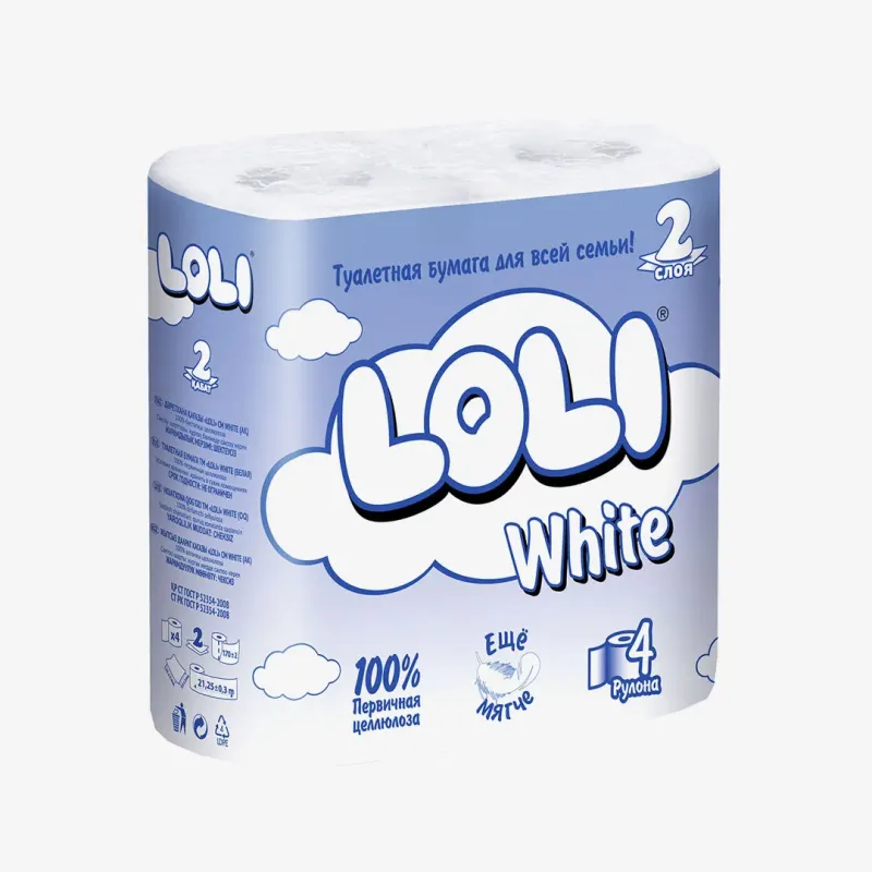 Бумага Loli White туалетная 2 слоя 4 рулона
