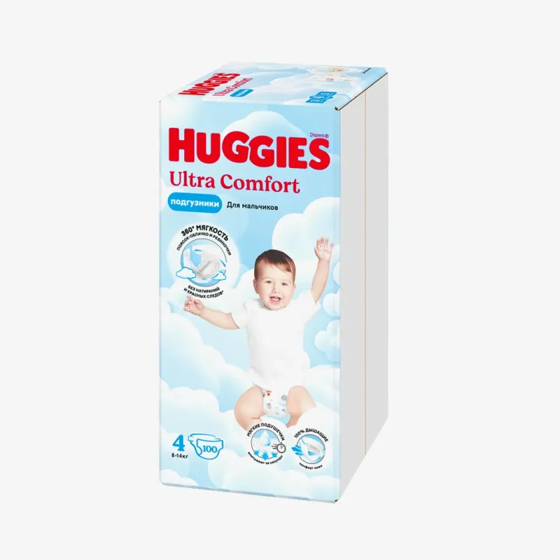 Подгузники Huggies Ultra Comfort для мальчиков 4 (8-14 кг), 100 шт