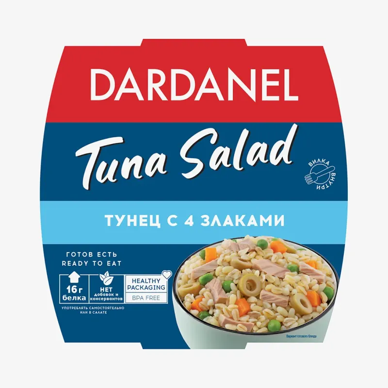 Салат Dardanel с тунцом и 4 злаками, в подсолнечном масле 160 г