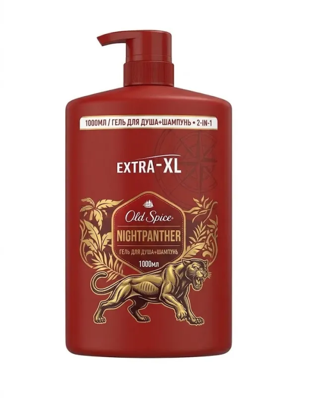 Гель для душа и шампунь 2-в-1 Old Spice Nightpanther Extra XL, 1000 мл