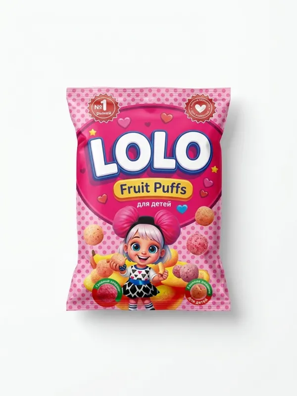 LOLO Fruit Puffs розовая фруктовые воздушные палочки для детей 40г 