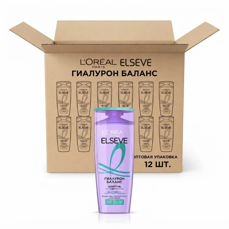 Шампунь для волос L'Oreal Paris Elseve Гиалурон Баланс, оптовая упаковка 12 шт.