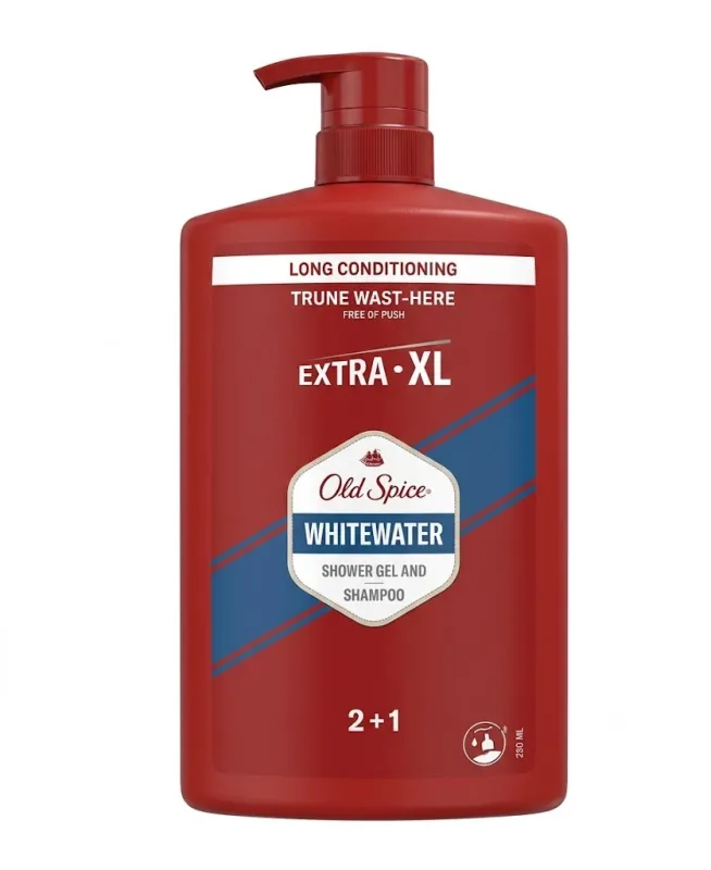 Гель для душа и шампунь Old Spice Whitewater Extra XL 2 в 1 с дозатором, 1000 мл